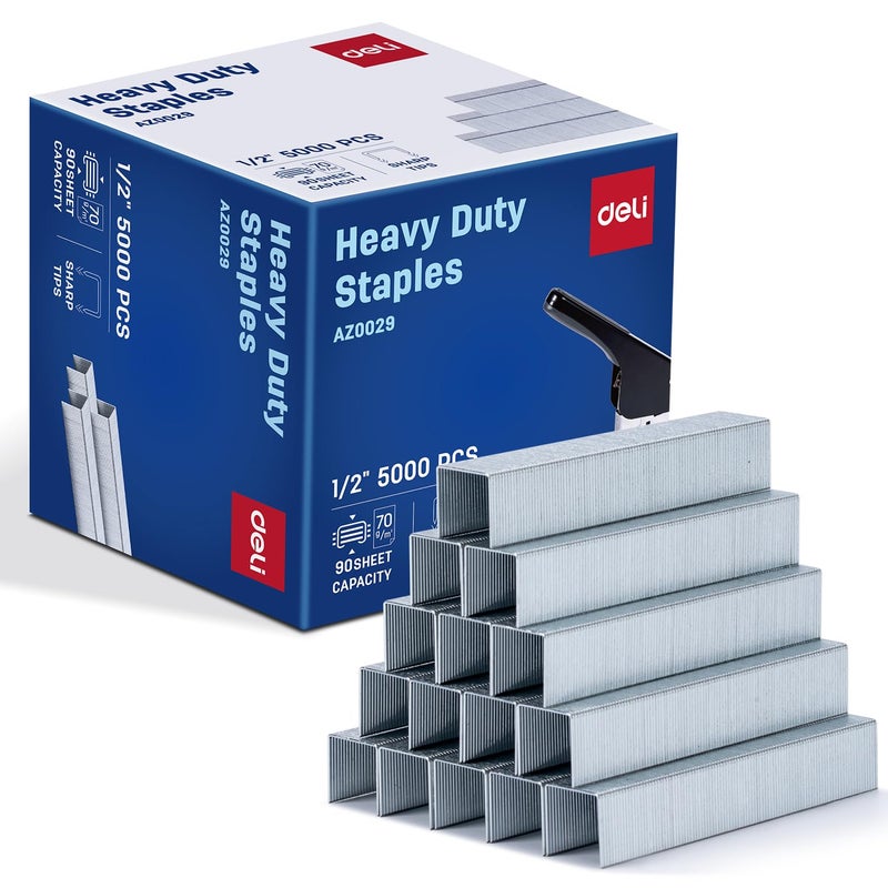 Deli Staples, Premium Heavy Duty Staples for Heavy Duty Staplers, 1/2'' Length, 90 Sheet Capacity, 100/Strip, 5000/Box - Image 1
