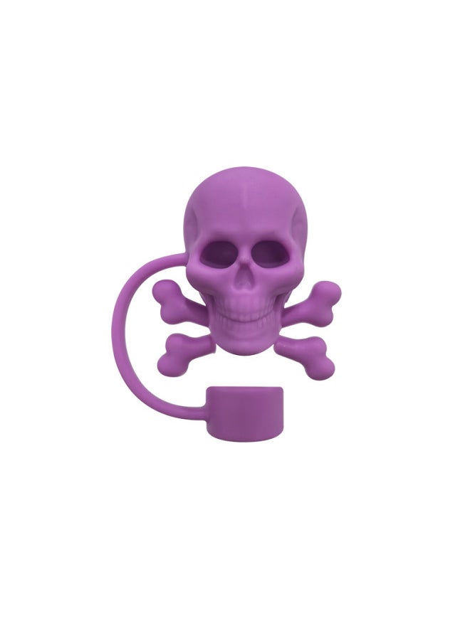 Generic - Ice Cup Straw Dust Cap Food Grade Silicone Straw Cap Glass Straw Dust Plug Stainless Steel Straw Cap-Color:10mm Light Purple Skull - Image 1