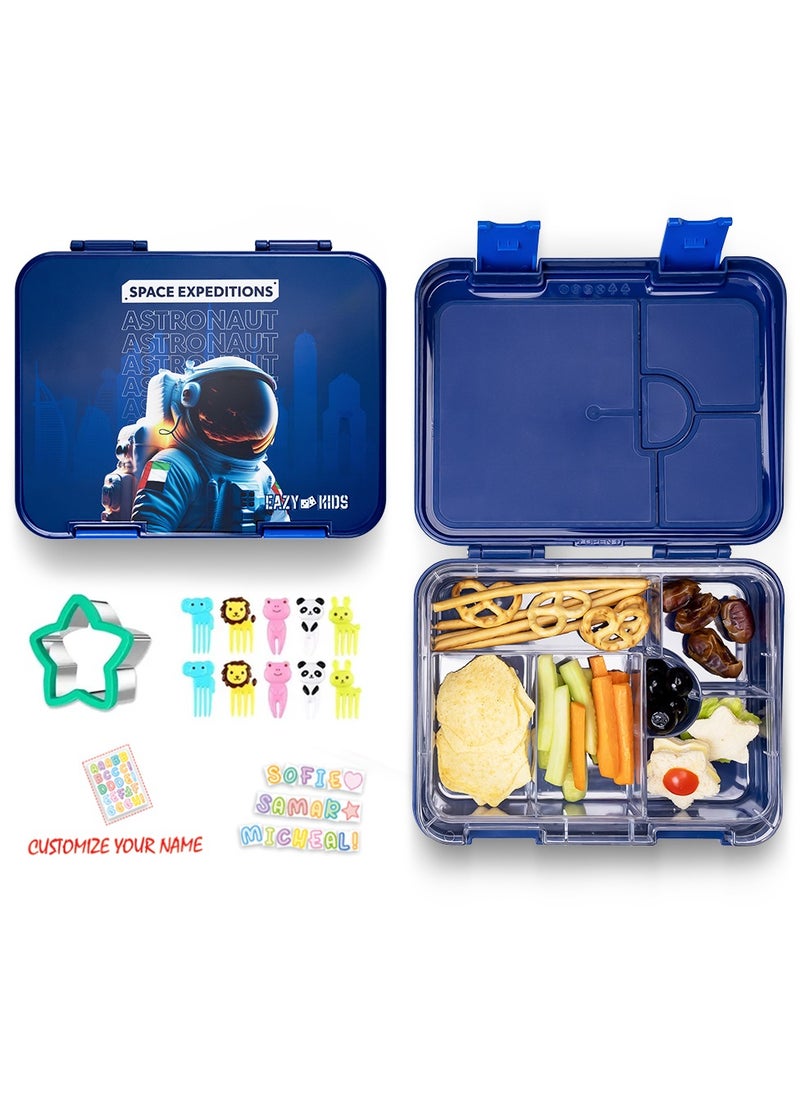 Eazy Kids - 4 And 6 Convertible Bento Lunch Box With Sandwich Cutter Set - Space Uae Blue - Image 1