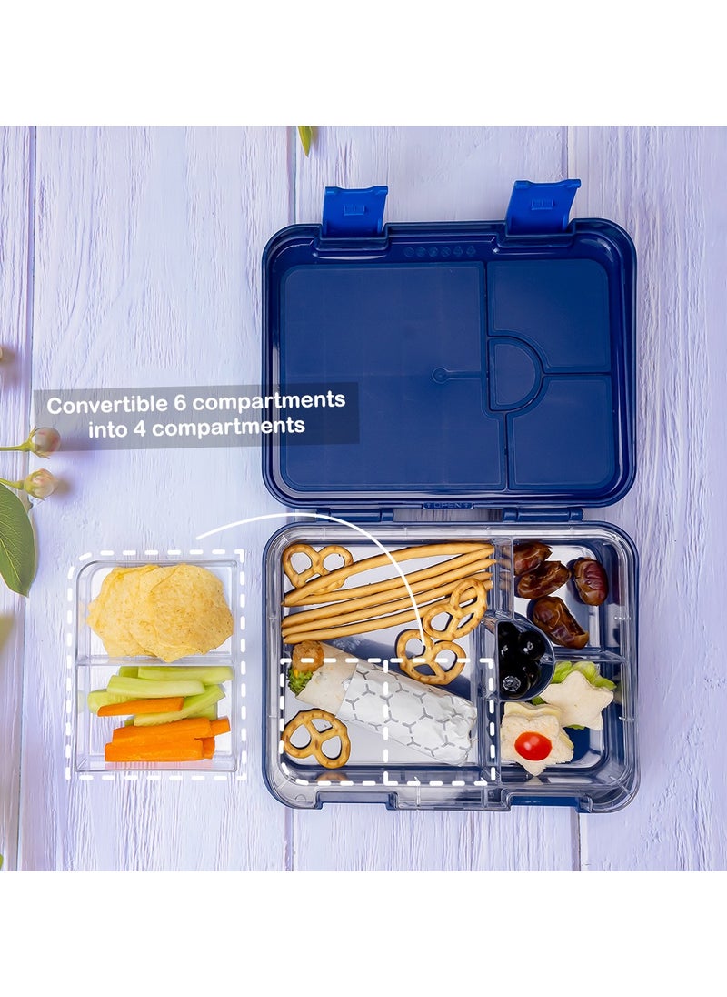 Eazy Kids - 4 And 6 Convertible Bento Lunch Box With Sandwich Cutter Set - Space Uae Blue - Image 1