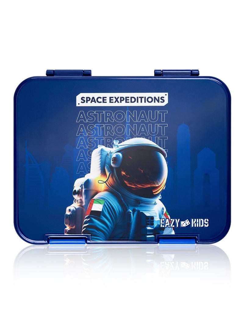 Eazy Kids - 4 And 6 Convertible Bento Lunch Box With Sandwich Cutter Set - Space Uae Blue - Image 1