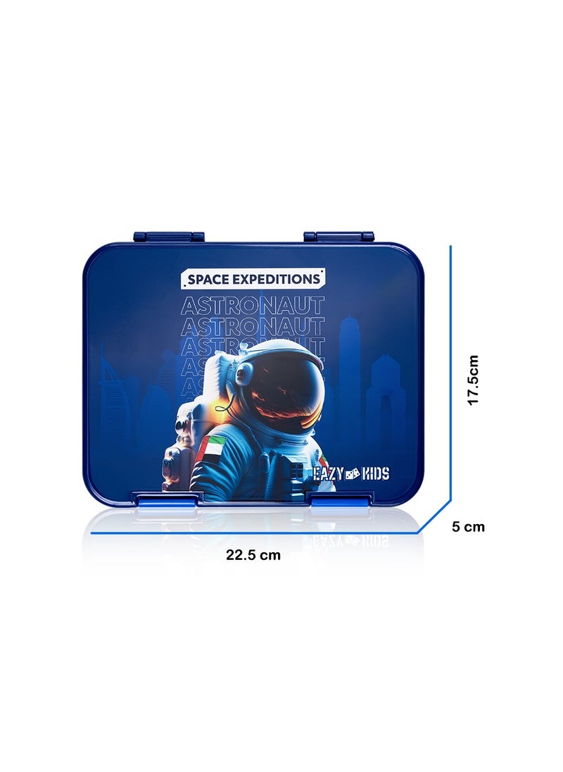 Eazy Kids - 4 And 6 Convertible Bento Lunch Box With Sandwich Cutter Set - Space Uae Blue - Image 1