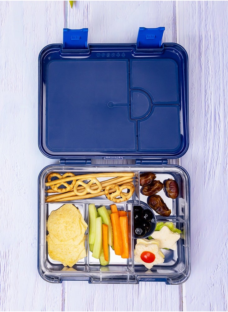 Eazy Kids - 4 And 6 Convertible Bento Lunch Box With Sandwich Cutter Set - Space Uae Blue - Image 1