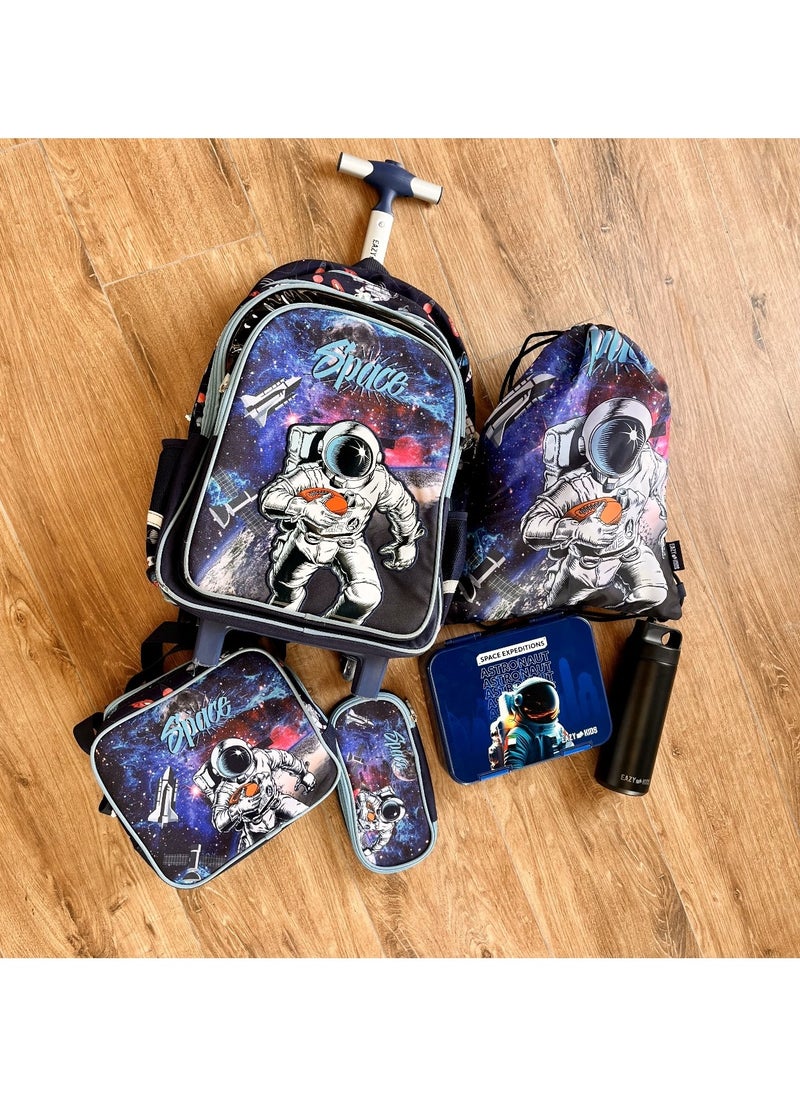 Eazy Kids - 4 And 6 Convertible Bento Lunch Box With Sandwich Cutter Set - Space Uae Blue - Image 1