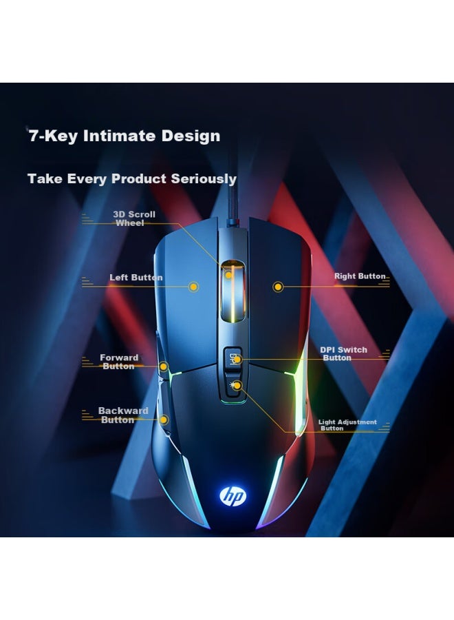 HP Hp G260 Gaming Mouse Macro Programming E-sports Gaming Special Internet Cafe Laptop Desktop Office Home Metal Mechanical Texture Wired Mouse Black  - Image 3