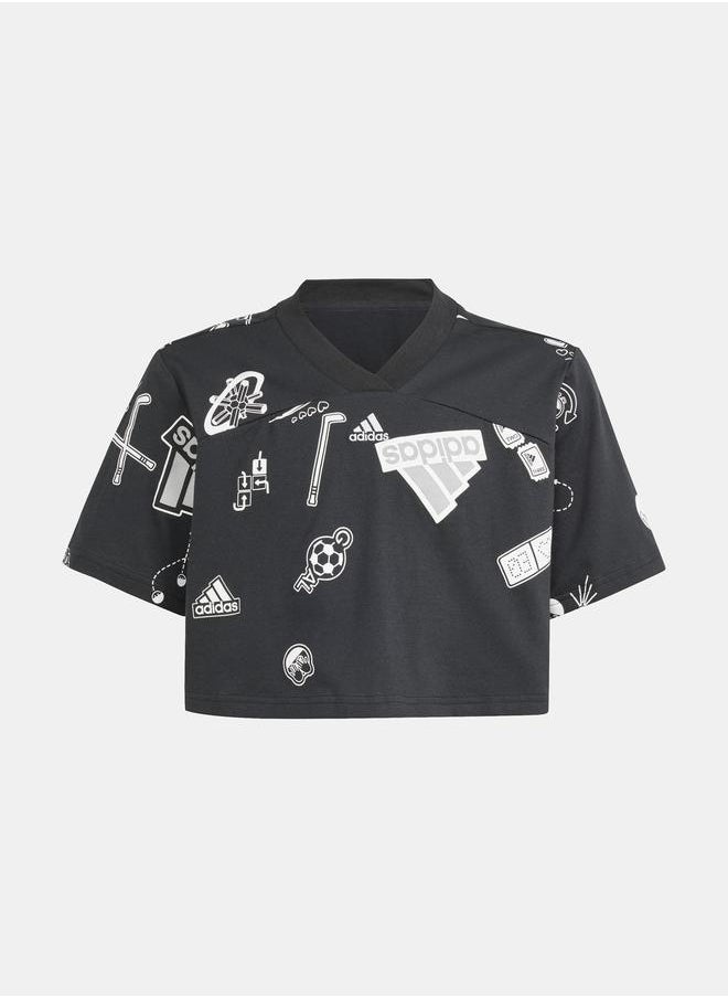 Adidas - Brand Love All Over Print Crop T-Shirt - Image 1