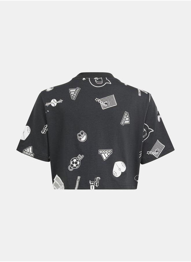 Adidas - Brand Love All Over Print Crop T-Shirt - Image 1