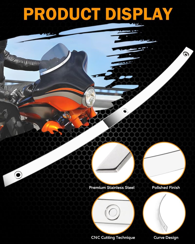 PBYMT Polished Stainless Steel Batwing Windshield Trim for Harley Touring Models 1996-2013 - Image 3