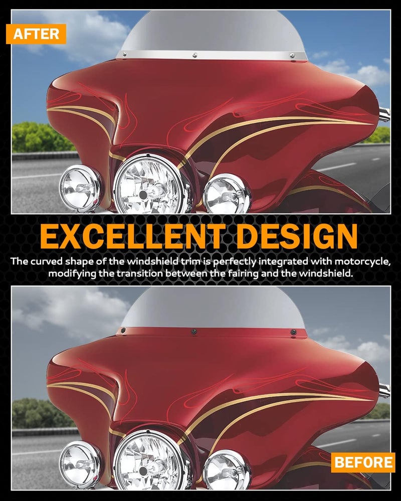 PBYMT Polished Stainless Steel Batwing Windshield Trim for Harley Touring Models 1996-2013 - Image 5