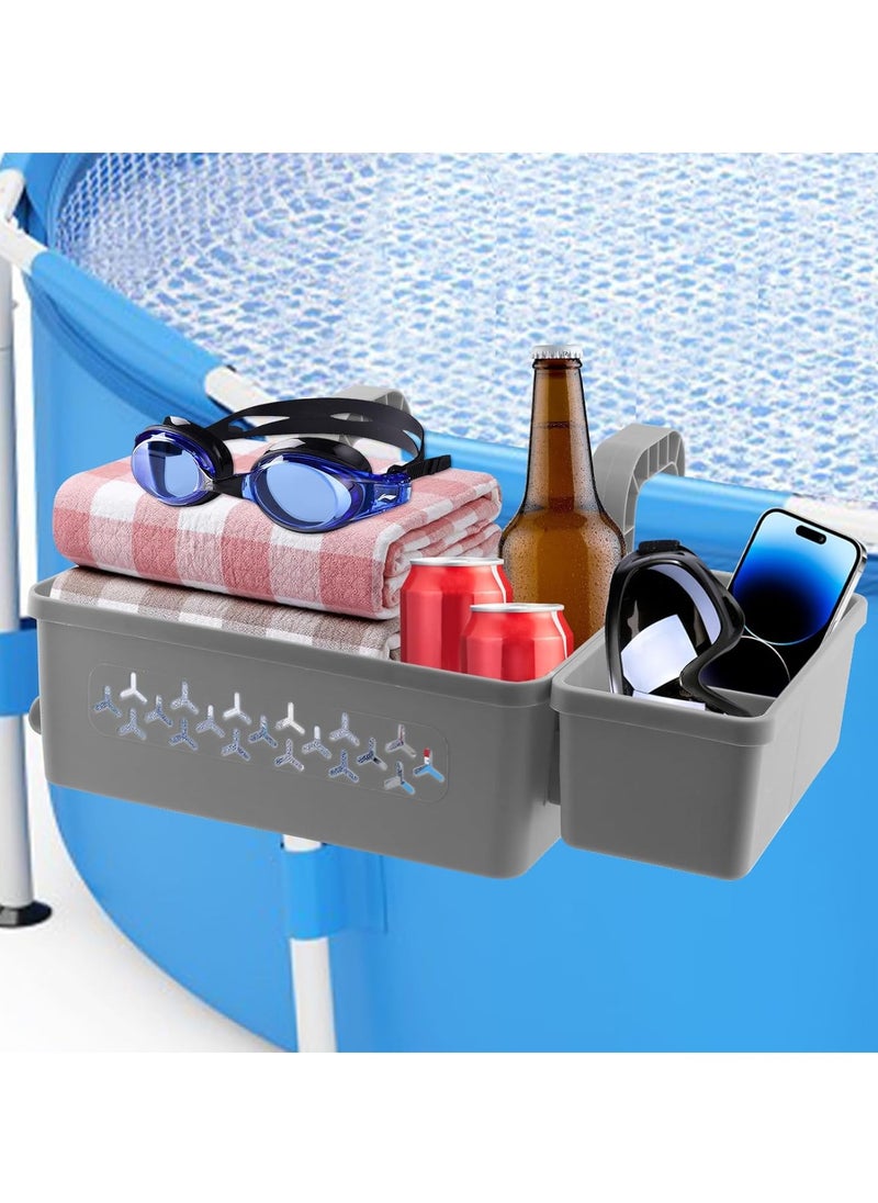 Relex Poolside Storage Basket with Cup Holder, 2024's Latest Multifunctional Poolside Holder, for Towels Beverages, Pool Toy Basket Storage Bin Containers for Most Frame Pools(Grey)  - Image 1