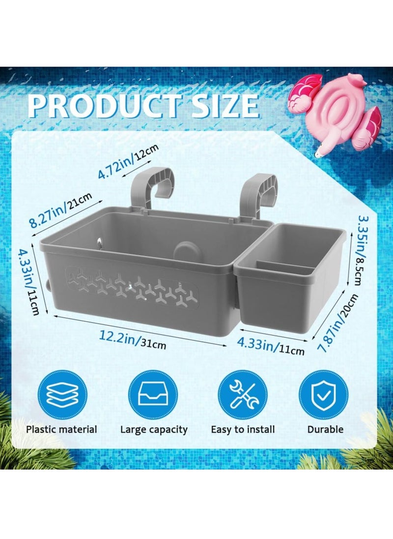 Relex Poolside Storage Basket with Cup Holder, 2024's Latest Multifunctional Poolside Holder, for Towels Beverages, Pool Toy Basket Storage Bin Containers for Most Frame Pools(Grey)  - Image 3