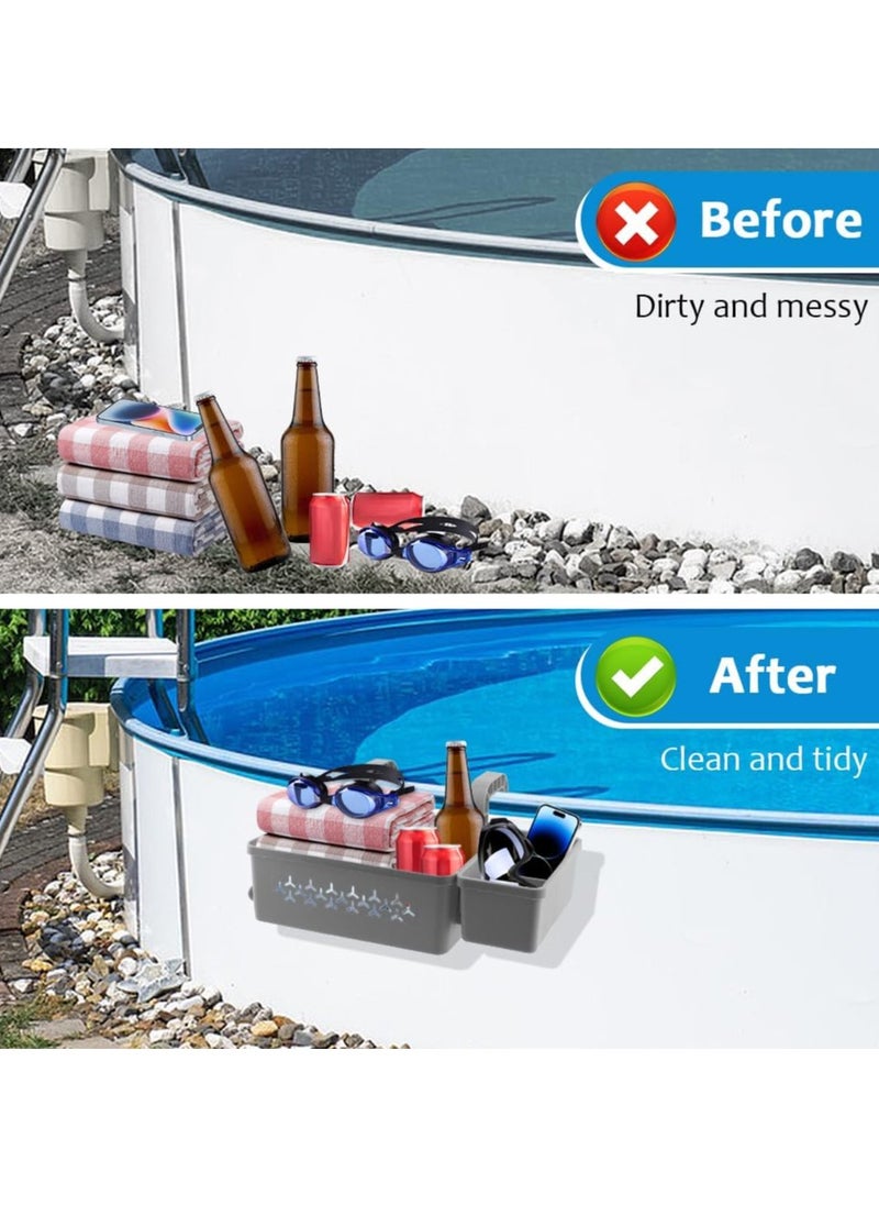 Relex Poolside Storage Basket with Cup Holder, 2024's Latest Multifunctional Poolside Holder, for Towels Beverages, Pool Toy Basket Storage Bin Containers for Most Frame Pools(Grey)  - Image 5