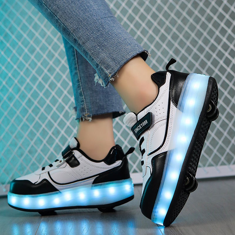 Selling Children'S Heloo Shoes Roller Skating Boys Two-Wheel Explosive Shoes Students Skates Women'S Four-Wheel Skates - Image 3