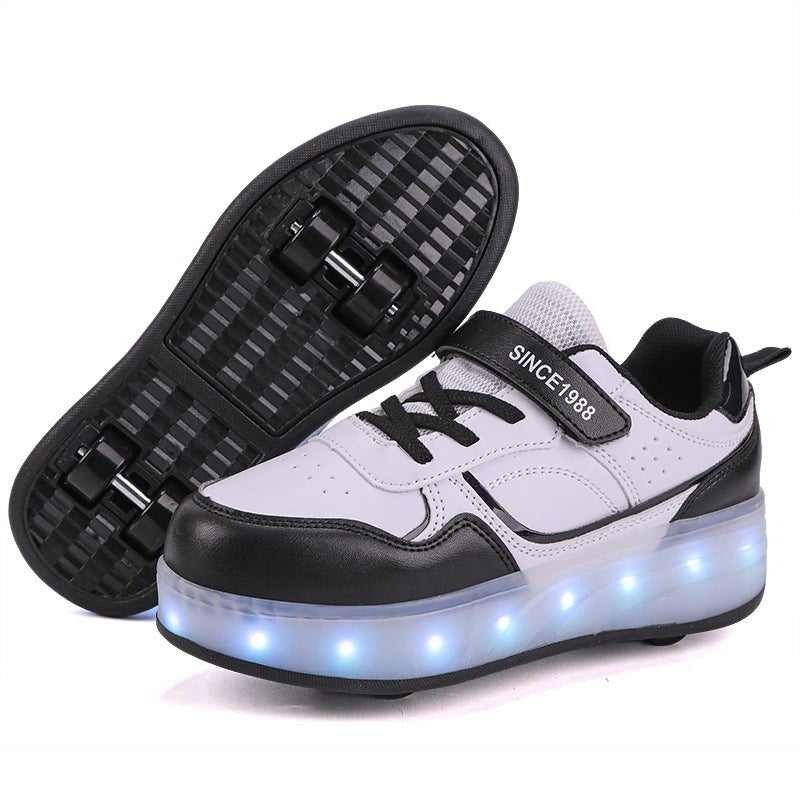Selling Children'S Heloo Shoes Roller Skating Boys Two-Wheel Explosive Shoes Students Skates Women'S Four-Wheel Skates - Image 2