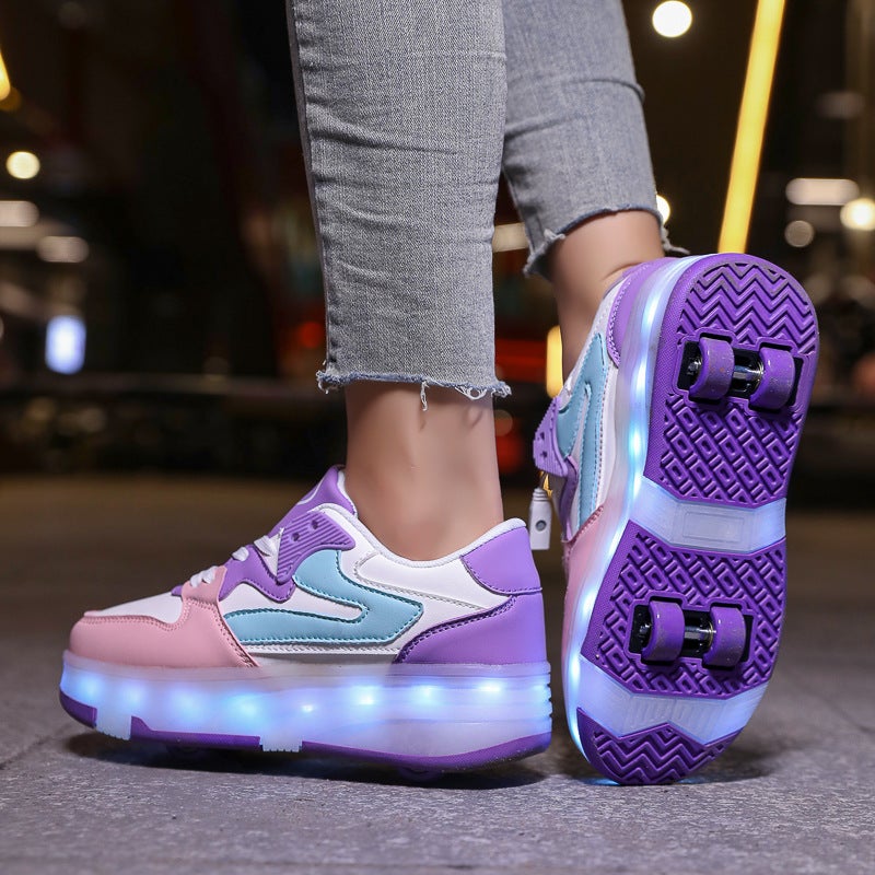 Selling Children'S Heloo Shoes Roller Skating Boys Two-Wheel Explosive Shoes Students Skates Women'S Four-Wheel Skates - Image 1