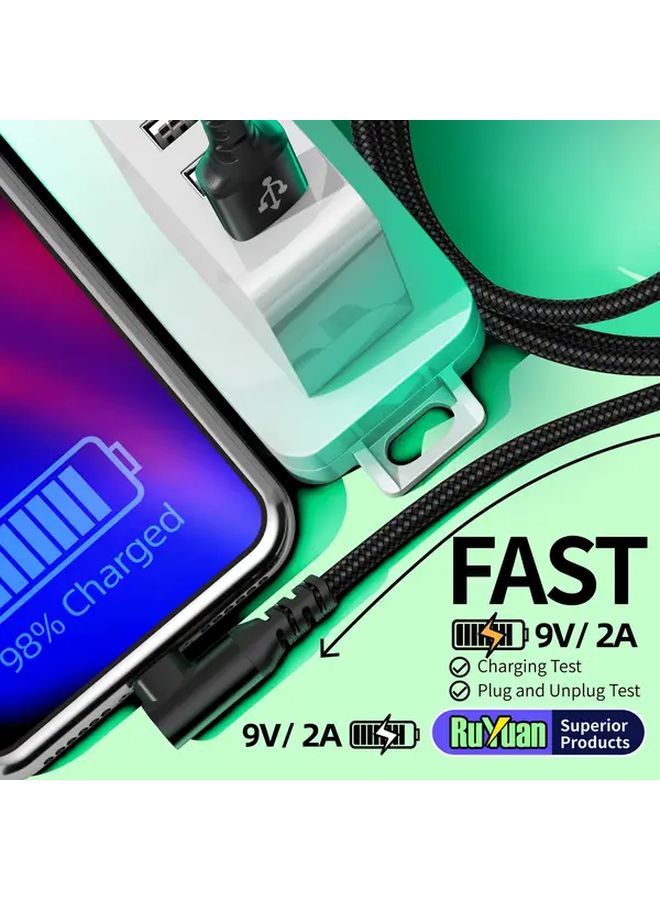 Fast Charging USB A to USB C Cable 3pcs Black 2m Nylon Braided Extra Long - Image 3