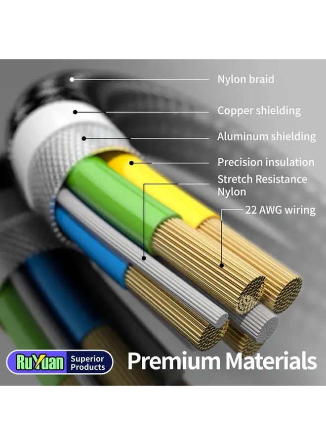 Fast Charging USB A to USB C Cable 3pcs Black 2m Nylon Braided Extra Long - Image 4