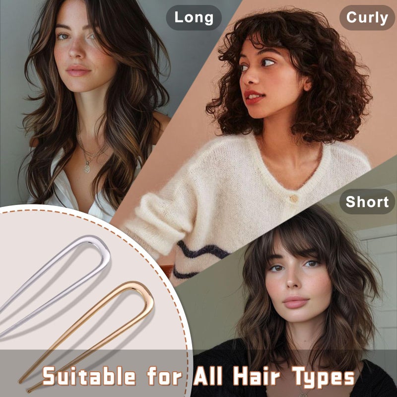 Srevela 2Pcs French Hair Pins for Thick Hair, Metal French Twis Hair Pins for Women Girls, U-Shaped French Pin for Buns, 5.5 Inches Large French Pins Hairstyle Accessories (Silver, Gold) - Image 5
