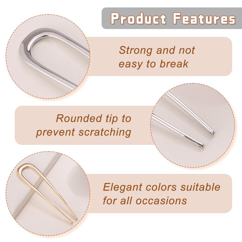 Srevela 2Pcs French Hair Pins for Thick Hair, Metal French Twis Hair Pins for Women Girls, U-Shaped French Pin for Buns, 5.5 Inches Large French Pins Hairstyle Accessories (Silver, Gold) - Image 3