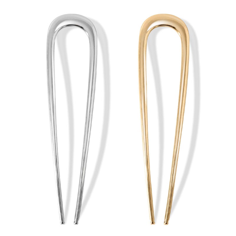 Srevela 2Pcs French Hair Pins for Thick Hair, Metal French Twis Hair Pins for Women Girls, U-Shaped French Pin for Buns, 5.5 Inches Large French Pins Hairstyle Accessories (Silver, Gold) - Image 1