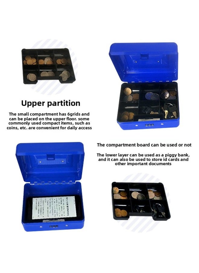 Generic Thickened Metal Cash Box Portable Cash Box With Lock Cash Register Box Password Cash Register Box Large Small Size Finishing Box A Generation Of Hair-Color:250 Key Blue  - Image 4
