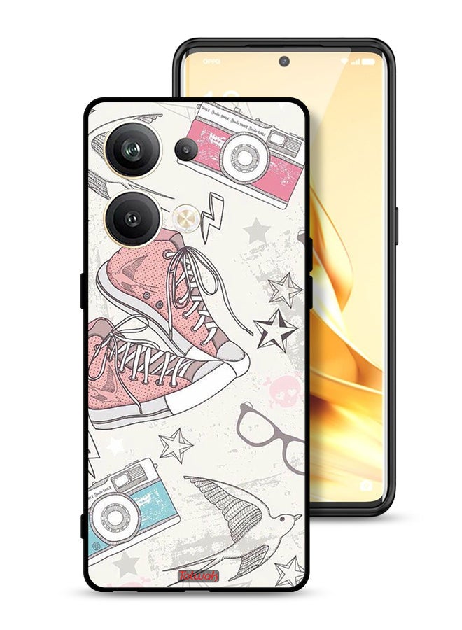 Tolwak Oppo Reno9 Pro Plus 5G Protective Case Cover Canva Shoes And Camera Art  - Image 1