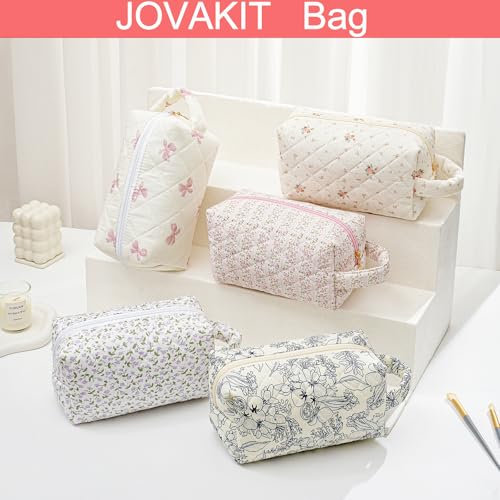 JOVAKIT Travel Makeup Bag Cosmetic Bag for Women, Christmas Gifts, Small Floral Flowers Coquette Toiletry Bag with Handle, Zipper Make Up Pouch Organizer Bag Trendy Stuff (Blue Floral) - Image 5