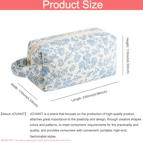 JOVAKIT Travel Makeup Bag Cosmetic Bag for Women, Christmas Gifts, Small Floral Flowers Coquette Toiletry Bag with Handle, Zipper Make Up Pouch Organizer Bag Trendy Stuff (Blue Floral) - Image 4