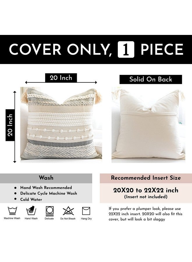 BlissBlush BlissBlush Gray Boho Throw Pillow Cover 20x20 Grey Decorative Accent Pillow for Couch Square Woven Textured Pillowcase Modern Farmhouse Pillow for Bed Bohemian Pillow Cover (Pack of 1) - Image 3