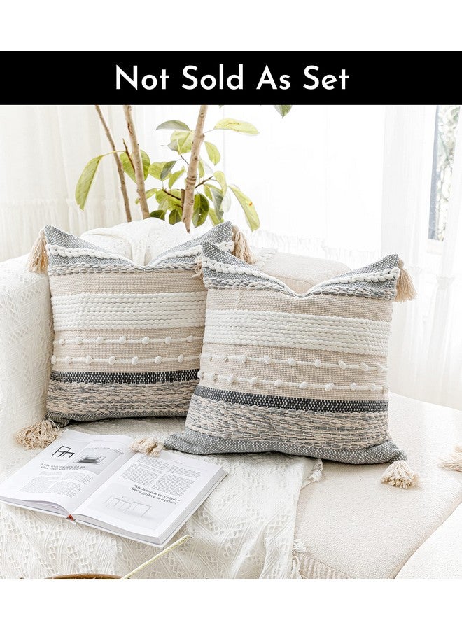 BlissBlush BlissBlush Gray Boho Throw Pillow Cover 20x20 Grey Decorative Accent Pillow for Couch Square Woven Textured Pillowcase Modern Farmhouse Pillow for Bed Bohemian Pillow Cover (Pack of 1) - Image 4