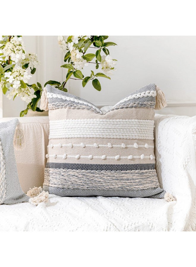 BlissBlush BlissBlush Gray Boho Throw Pillow Cover 20x20 Grey Decorative Accent Pillow for Couch Square Woven Textured Pillowcase Modern Farmhouse Pillow for Bed Bohemian Pillow Cover (Pack of 1) - Image 5