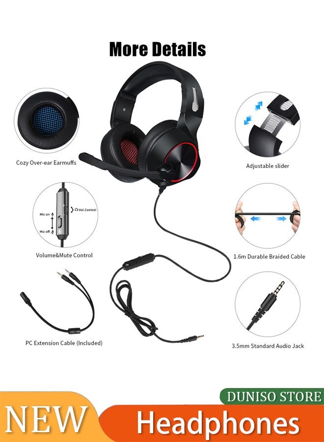 Wired Over-Ear Gaming Stereo Headphones With Mic, Gaming Headset,Over-Head Stereo Headband Noise Isolating Over Ear Headphone,Game Headset with Microphone Volume Control,Compatible with Laptop,PS4  - Image 1