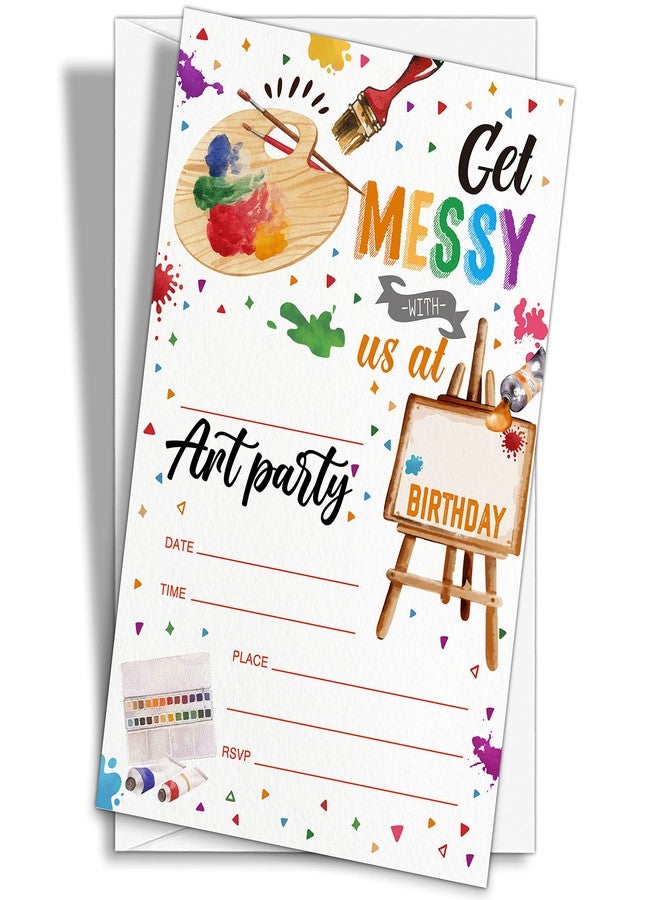 YQV Art Birthday Party Invitations, 20-Count Painting Birthday Party Invites With Envelopes-HBYQK-B58 - Image 2