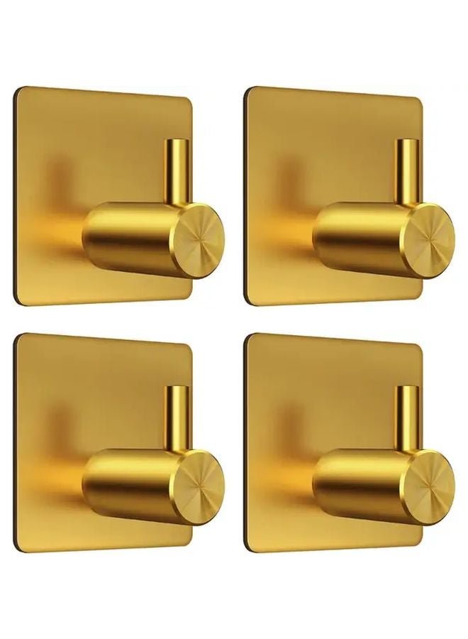 Golden Color Sticky Hooks Heavy Duty Self Adhesive Waterproof Stainless Steel For Bathroom Kitchen Towels Robes Set of 4 - Image 1