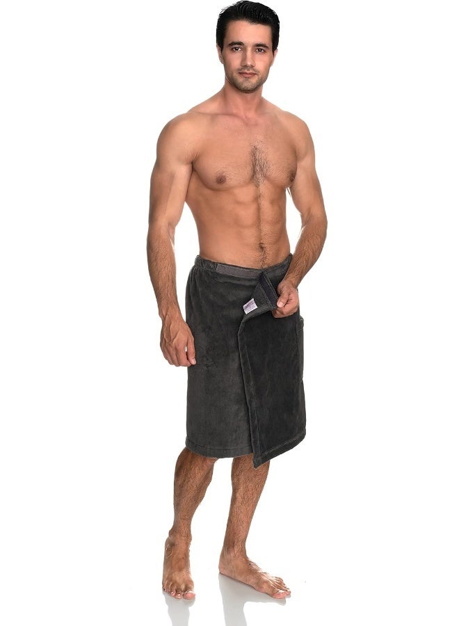 TowelSelections Mens Shower Wrap Adjustable Cotton Terry Velour Wrap Gym Body Cover Up Small/Medium Smoked Pearl - Image 4