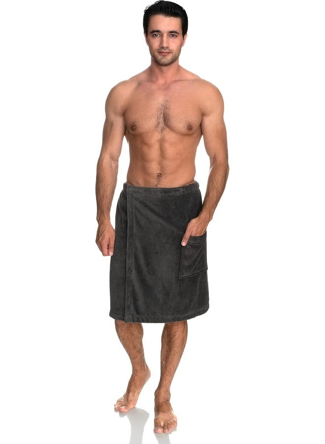 TowelSelections Mens Shower Wrap Adjustable Cotton Terry Velour Wrap Gym Body Cover Up Small/Medium Smoked Pearl - Image 3