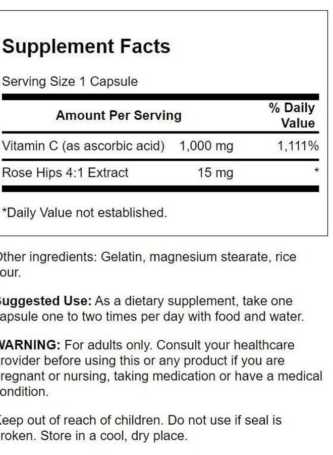 SWANSON Vitamin C w/Rose HIPS - Herbal Supplement Promoting Skin Health, Heart Health & Immune System Support - Natural Formula Promoting Protection & Wellness - (90 Capsules, 1000mg Each) - Image 2