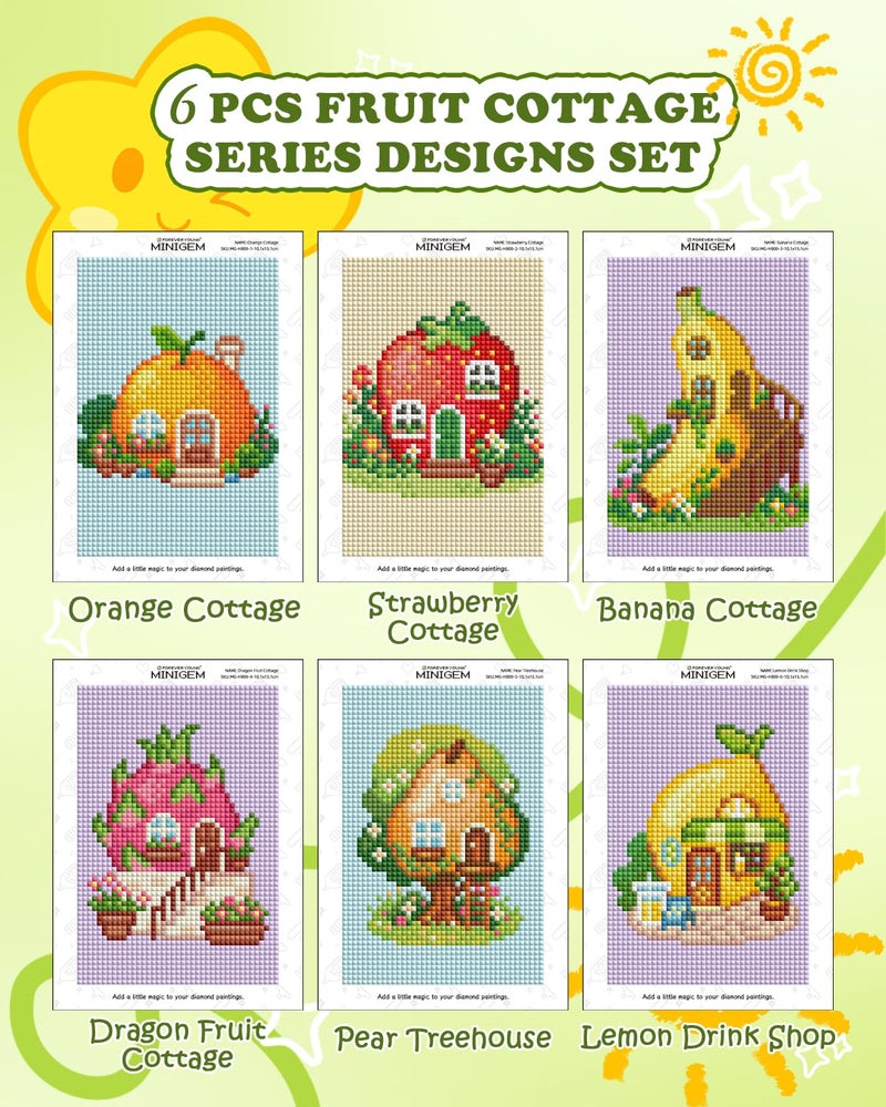 forever young Minigem Diamond Art Kits for Beginners, 6 Pcs Fruit Cottage Resin Square Diamond Painting Kits for Adults, 2-Hour Canvas Small Diamond Art Kits for Adults (5x7 Inch) - Image 3