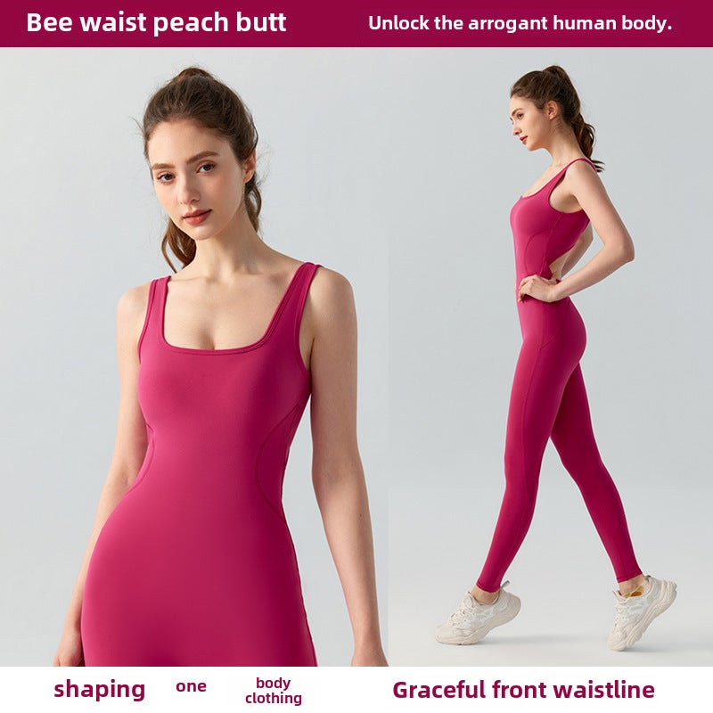 Sleeveless U-Neck Yoga Jumpsuit Slimming Backless Raspberry - Image 2