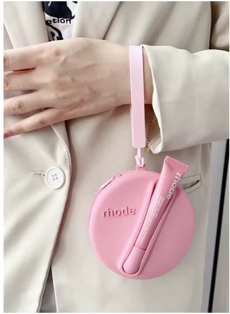 rhode Lipstick Holder Bag Coin Purse Lip Glaze Organizer Storage Bag Toast Ribbon (PINK) - Image 1