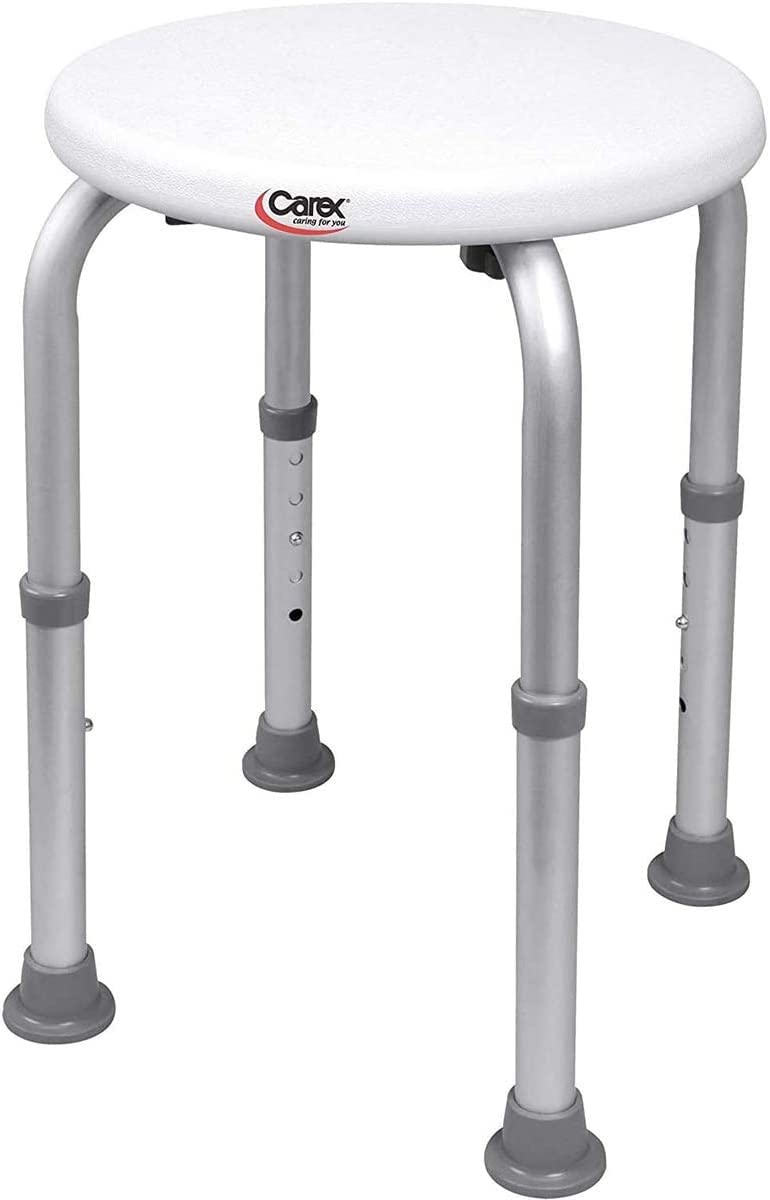 Carex Compact Shower Stool Adjustable Height Bath Stool and Shower Seat Aluminum Bath Seat That Supports 250lbs