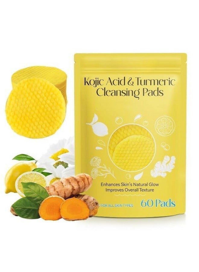 Hidak 60 Kojic Acid Turmeric Exfoliating Face Pads for Glowing Skin, Acne Scars, Dark Spots & Dullness-Gentle Cleansing Toner Pads for All Skin Types - Image 1