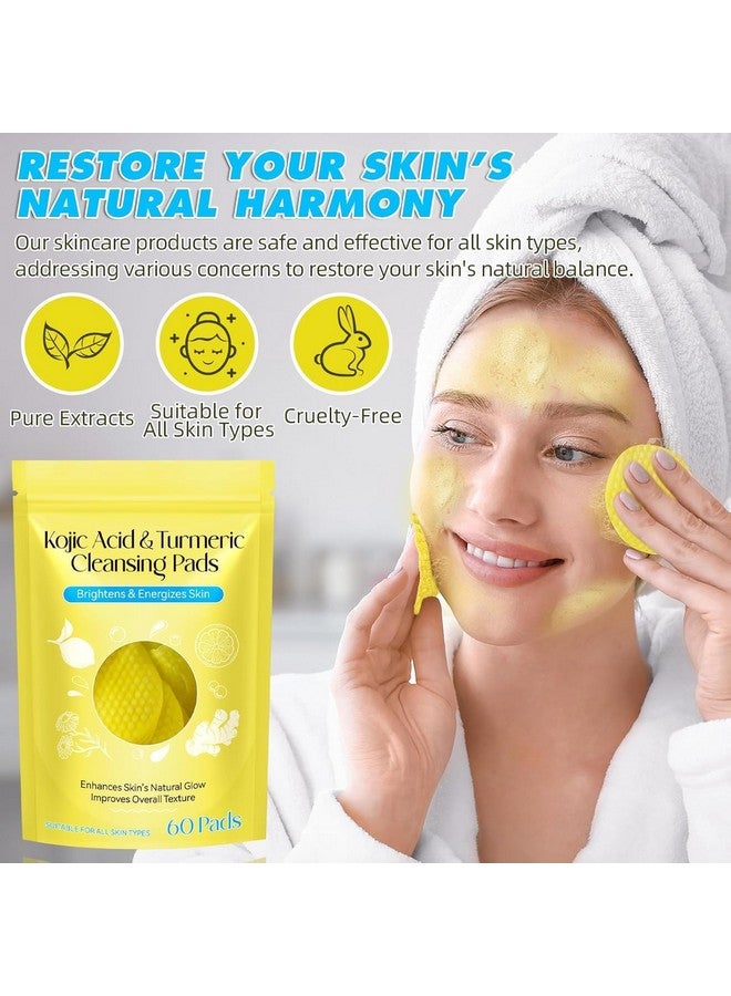 Hidak 60 Kojic Acid Turmeric Exfoliating Face Pads for Glowing Skin, Acne Scars, Dark Spots & Dullness-Gentle Cleansing Toner Pads for All Skin Types - Image 3