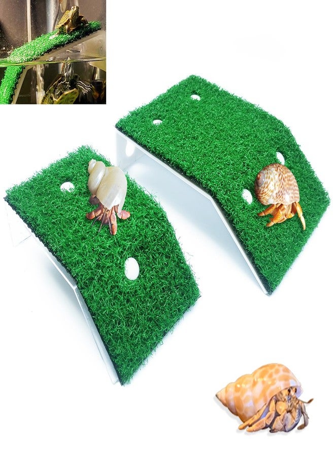 Anranmm 2 Pcs Hermit Crab Climbing Toys Simulation Grass Turtle Ramp Climb Ladder for Aquarium Terrarium Habitat Supplies Hermit Crab Cage Accessory Reptile Basking Platform for Amphibian Frogs Birds - Image 1