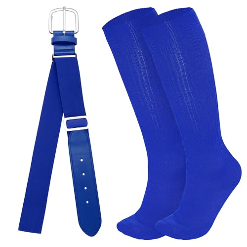Dxhycc Youth Baseball Socks and Belt Combo Set Softball Baseball Socks and Elastic Waist Belt for Youth Boys Girls, Blue - Image 1