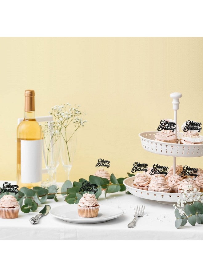 Ephlyn 24Pcs Happy Birthday Cupcake Toppers Glitter Birthday Cupcake Food Picks for Celebrating Happy Birthday Party Cake Decorations Supplies Black - Image 4