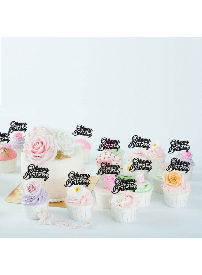 Ephlyn 24Pcs Happy Birthday Cupcake Toppers Glitter Birthday Cupcake Food Picks for Celebrating Happy Birthday Party Cake Decorations Supplies Black - Image 5