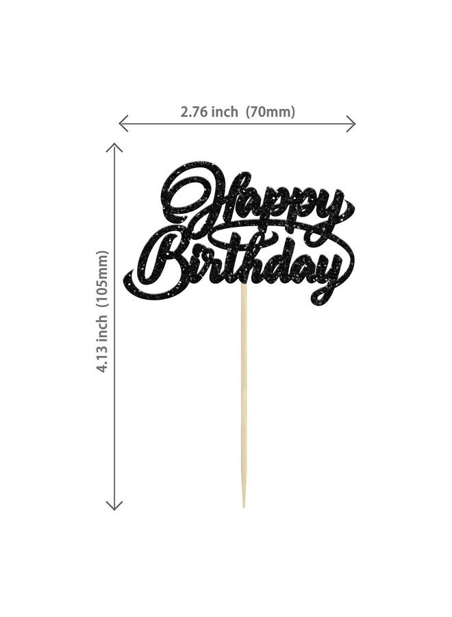 Ephlyn 24Pcs Happy Birthday Cupcake Toppers Glitter Birthday Cupcake Food Picks for Celebrating Happy Birthday Party Cake Decorations Supplies Black - Image 2