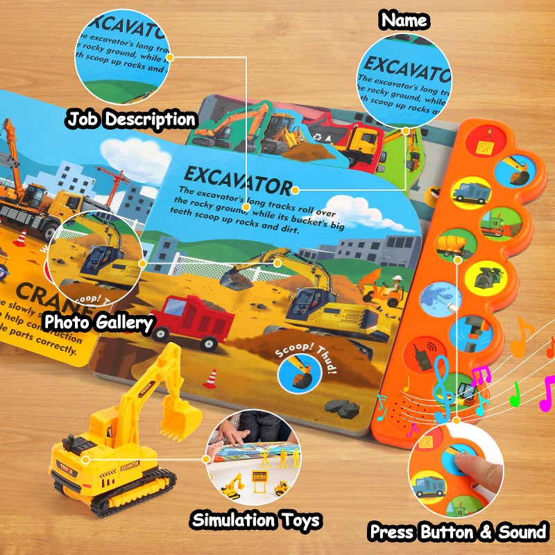 Igratens Construction Toys With Sound Books - Dig It! Dump It! Build It! Construction Board Book With 10 Buttons & 20 Pcs Toys For 3+ Year Old  Great For Little Construction Lovers Kids - Image 3