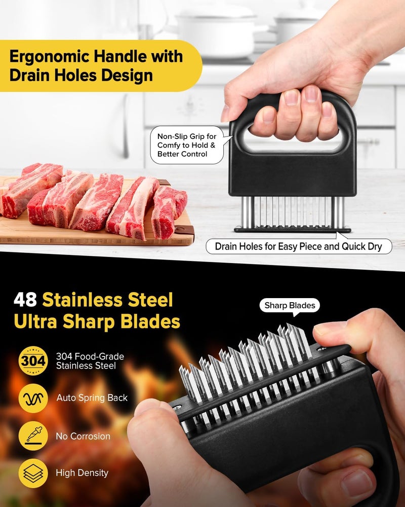 PETHOMKIT Store Meat Tenderizer Tool, 48 Stainless Steel Ultra Sharp Needle Blades Meat Tenderizer Stapler for Tenderizing Steak/Beef/Pork/Turkey/Fish/Poultry/Veal Marinade,Black - Image 4